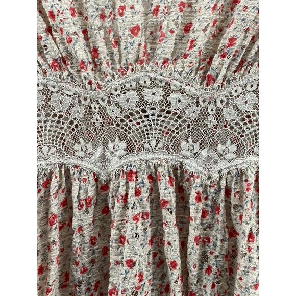 FREE PEOPLE Women's Beige Floral Print V-Neck Button-Up Long Sleeve Top SZ M - Picture 6 of 11